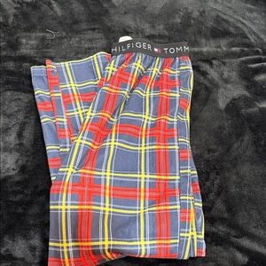 Tommy Hilfiger Navy Plaid Lounge Pants with Red & Yellow Stripes